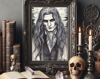Lestat vampire man original art watercolors painting trees horror goth dark fantasy artwork