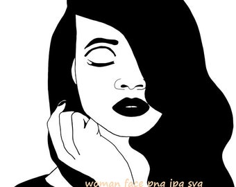 Eyes closed womans face png jpg svg vector makeup pinup long hair closed eyes printable wall art instant download png clipart digital print