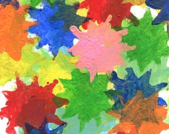 star flowers abstract painting, original aceo art, modern small mini painting