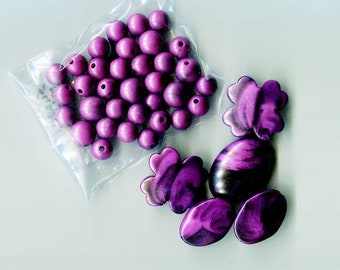 purple round beads clover oval charm lot 39 pc plastic pendants jewelry making