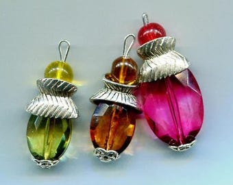 3 large acrylic bead drop pendant charms lot handmade jewelry making