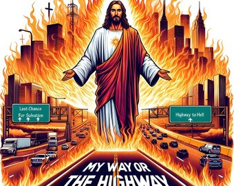Jesus Christ highway to hell png printable wall art clipart my way or the highway religious jpg digital download art Christian