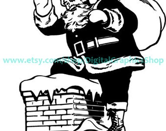 santa claus on roof christmas printable art jpg png clipart instant download digital image downloadable graphics