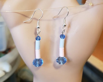 blue pink bead drop earrings dangles glass plastic simple handmade jewelry