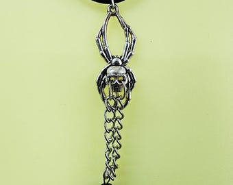 skull spider pendant NECKLACE bead drop black cord necklaces goth halloween unisex jewelry handmade