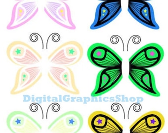 whimsical butterfly fairy wingscollage sheet clipart png, printable art , fairies wings paper doll clipart, instant download