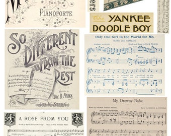 old sheet music vintage words collage sheet clipart jpg digital download ephemera cut outs die cut junk journals scrapbooking