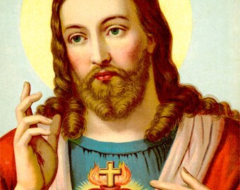 Scared Heart of Jesus christ,  printable vintage art, religious Christian, instant download, digital print
