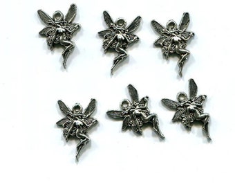 6 silver fairy charms fantasy fairytale metal pendants 15mm x 18mm jewelry