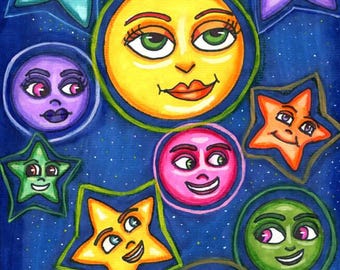 Happy Moon & Stars Art: Whimsical Celestial Drawing