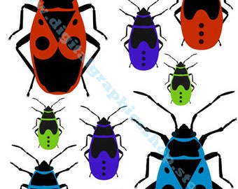 cartoon beetles bugs clipart, instant download, digital print, insects collage sheet, printable wall art