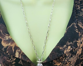 DANCING LADY necklace, large pewter metal pendant, dancer charm necklace, silvertone chain statement jewelry