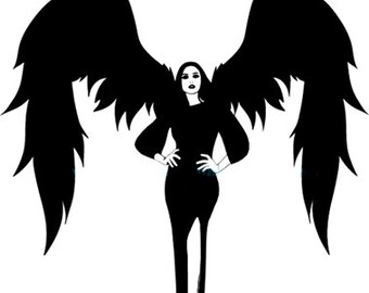 Gothic Dark Angel Woman, Fantasy Pinup Girl, printable wall art, clipart png jpg, silhouette instant download, digital prints