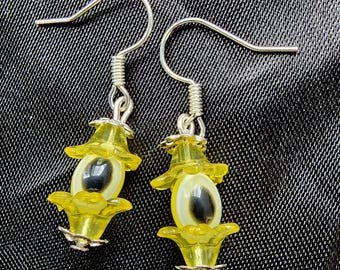 yellow evil eye bead drop flower earrings dangles acrylic handmade jewelry