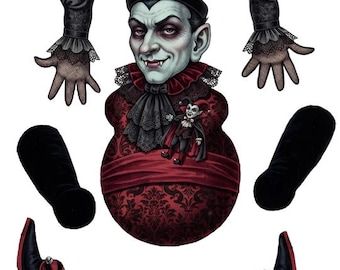 Vampire goth Jester man paper dolls articulated doll download Digital Printable Sheet jumpin jack paper toys