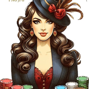 croupière de casino femme png, jetons de poker empilés png, clipart casino png art numérique téléchargement immédiat Vegas jeux graphiques