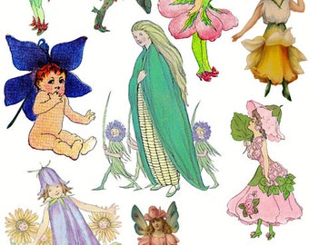 Flower Garden fairies collage sheet clipart fairytale fantasy digital download printable graphics images die cuts cut outs
