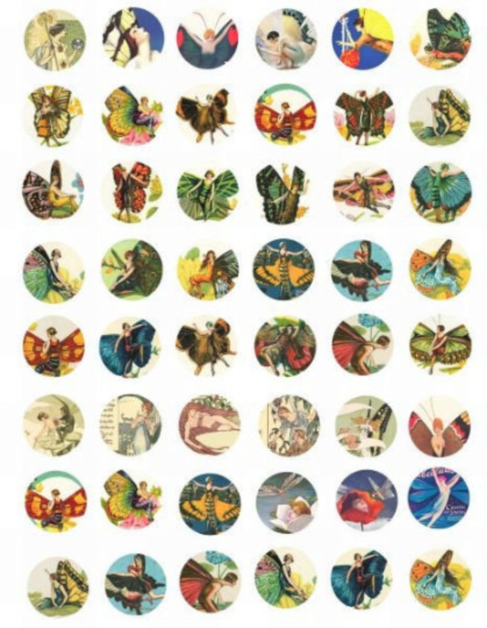 Deco Flapper Girl Fairies Art Collage Sheet 1 Inch Circles Clipart ...