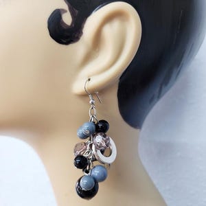 black and gray bead cluster earrings bead drop earrings handmade jewelry