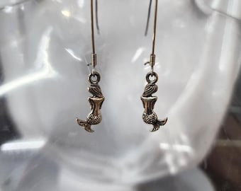 mermaid charm long earrings dangles metal fantasy jewelry handmade