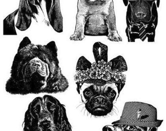 dog breeds collage art printable digital download illustrations die cuts animals pets digital stamps black and white artwork downloadable