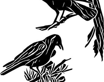 2 black crows birds silhouette printable art collage sheets digital download die cuts animals wildlife graphics images