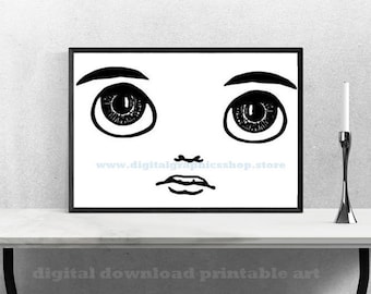boy doll face stencil, doll png clipart, printable art, digital instant download, muñeca svg vector