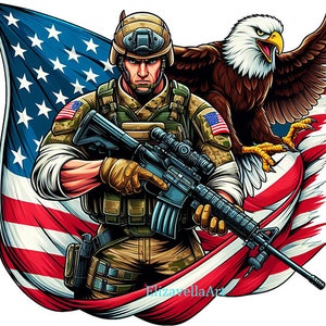 printable american soldier png, American bald eagle png, USA flag png patriotic art logo military vet clipart America Proud jpg download image 1
