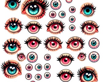 cute doll eyes collage sheet clipart png jpg printable art diecuts instant digital download junk journals scrapbooking