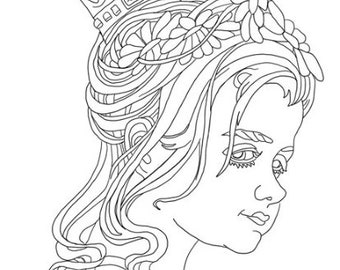 little Princess girl• Fantasy Art• Coloring Page for Adults • Grayscale Coloring Page • Instant Download •line art drawing • JPEG printable