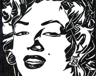 abstract woman blonde bombshell Pinup Girl original art ink drawing hand drawn art  face portrait wall art