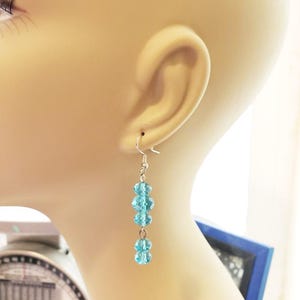 blue glass bead drop earrings crystal long dangle drops handmade jewelry