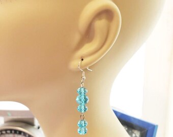 blue glass bead drop earrings crystal long dangle drops handmade jewelry