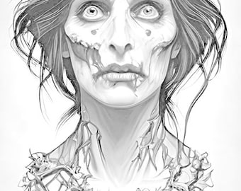 Zombie tree woman• Horror Art• Coloring Page for Adults • Grayscale Coloring Page • Instant Download •Colouring Page • JPEG printable