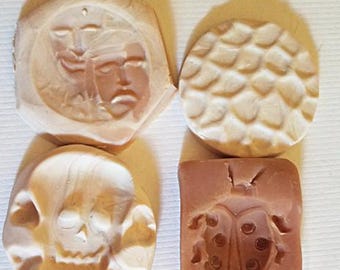 4 polymer clay molds for jewelry making pendants skull ladybug faces fish scales handmade moulds
