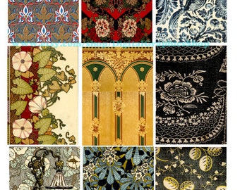 vintage textiles art, fabrics patterns, clipart, instant download, aceo collage sheet, 2.5" x 3.5" tags lables cards junk journals