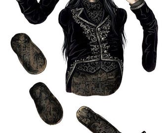 Victorian elder goth vampire man paper doll articulated doll download Digital Printable Sheet Vintage style paper toys
