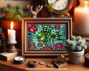 fish sealife original aceo art drawing atc art mixed media animal hand drawn tiny artwork