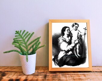 chosen child mary jesus printable art clipart png download digital vintage image graphics digital stamp black and white commercial use