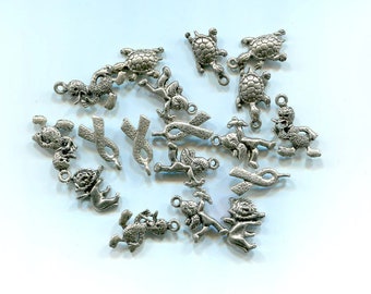 cancer ribbons angels animals charms mixed lot metal silver tone jewelry supply