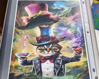mad hatter cat Alice in wonderland -original art - surreal 8x10 inch semi gloss fantasy fairytale Anthropomorphic art print
