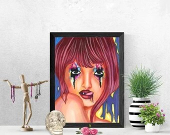 Vampire rave girl original art painting modern horror artwork By Elizavella