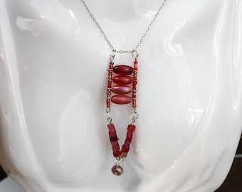 red beaded drop necklace dainty silver chain handmade jewelry