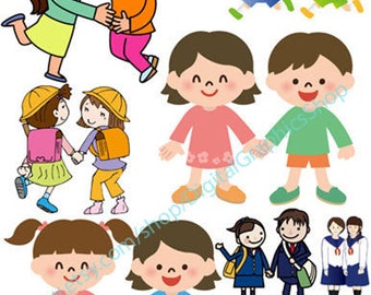cartoon boys girls best friends clipart collage sheet bff png jpg digital download graphics downloadable images craft die cuts printables