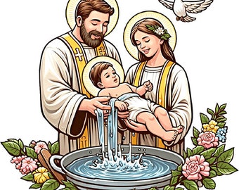 baby boy getting baptized png clipart,  jpg pdf printable religious COLOR ILLUSTRATION art digital download