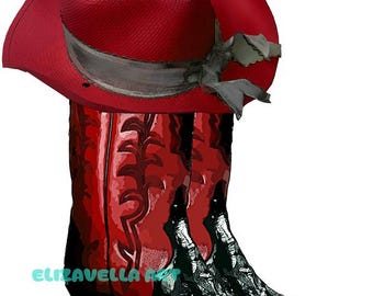 red cowboy snake skin boots cowboy hat shoe clipart png printable country western fashion art download digital image downloadable graphics