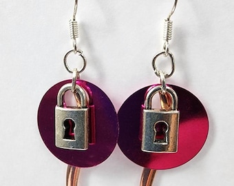 Padlock charms sequin earrings handmade jewelry