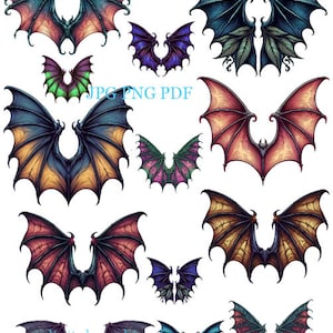 gotyckie skrzydła nietoperza png clipart kolaż arkusz png jpg pdf straszne papierowe lalki sztuka do druku halloween natychmiastowe cyfrowe pobieranie