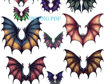 goth bat wings png clipart collage sheet png jpg pdf spooky paper dolls printable art halloween instant digital download