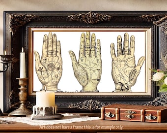 palm reading hands print fortune telling vintage palmistry art reproduction print
